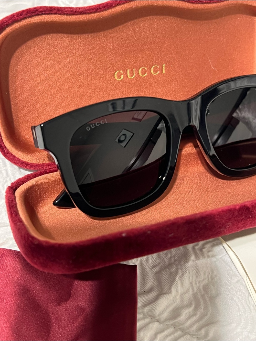 Gucci Wine Red Satin Drawstring Pouch with Gold Logo